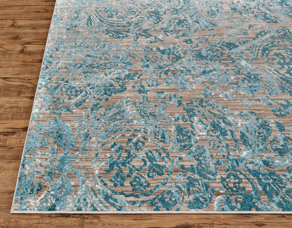 Keats Transitional Distressed Blue Taupe Ivory Area Rug (5'3" x 7'6")