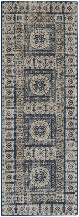 Nolan Transitional Medallion Ivory Tan Blue Area Rug (6'5" x 9'6")