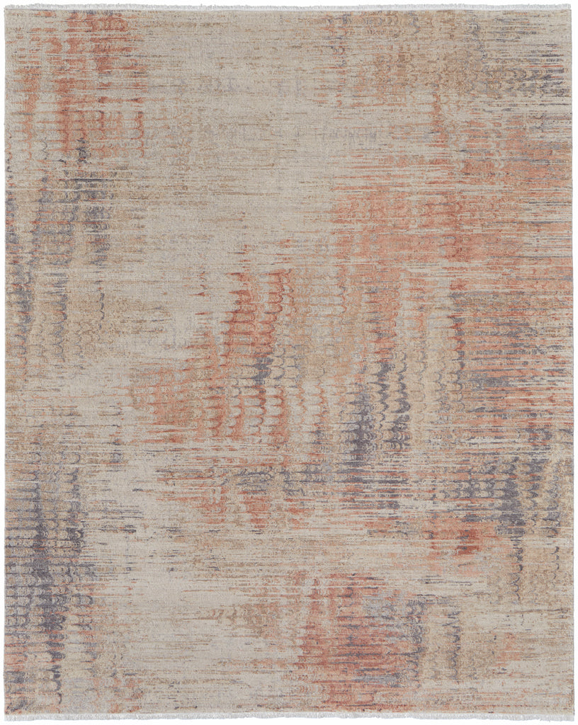 Riplee Modern Abstract Ivory Pink Tan Area Rug (8'6" x 11'6")