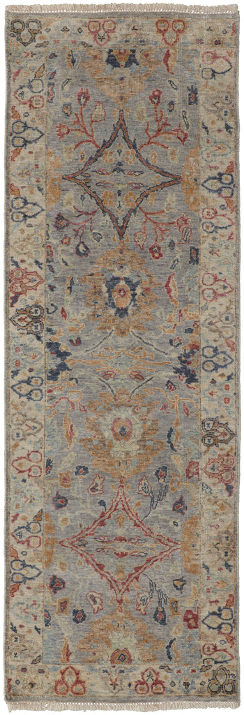 Marabel Traditional Damask Gray Ivory Blue Area Rug (2'6" x 8')