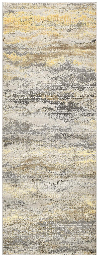 Aura Modern Abstract Gold Gray Ivory Area Rug (2'10" x 7'10")