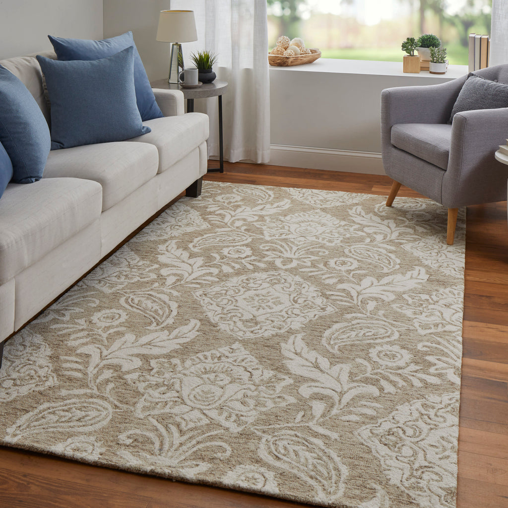 Belfort Transitional Medallion Tan Ivory Area Rug (2' x 3')