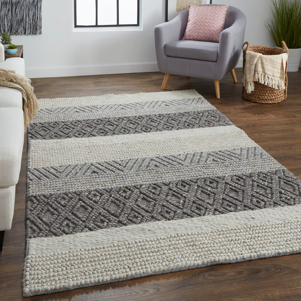 Berkeley Transitional Stripes Gray Taupe Tan Area Rug (3'6" x 5'6")