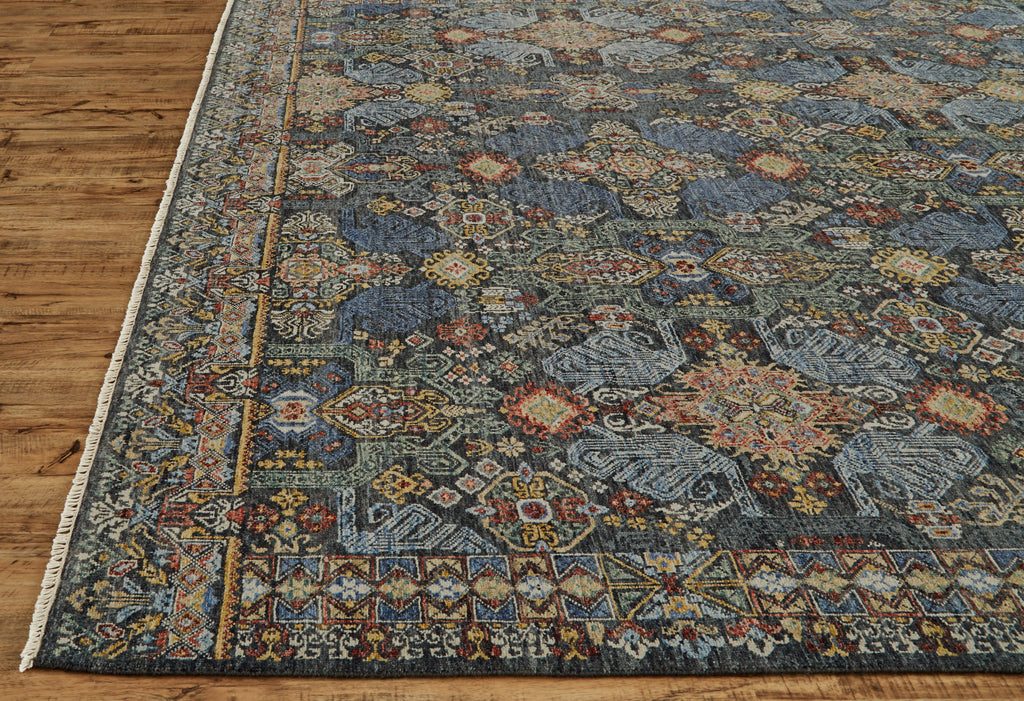 Atarah Transitional Oriental Blue Gold Red Area Rug (7'9" x 9'9")