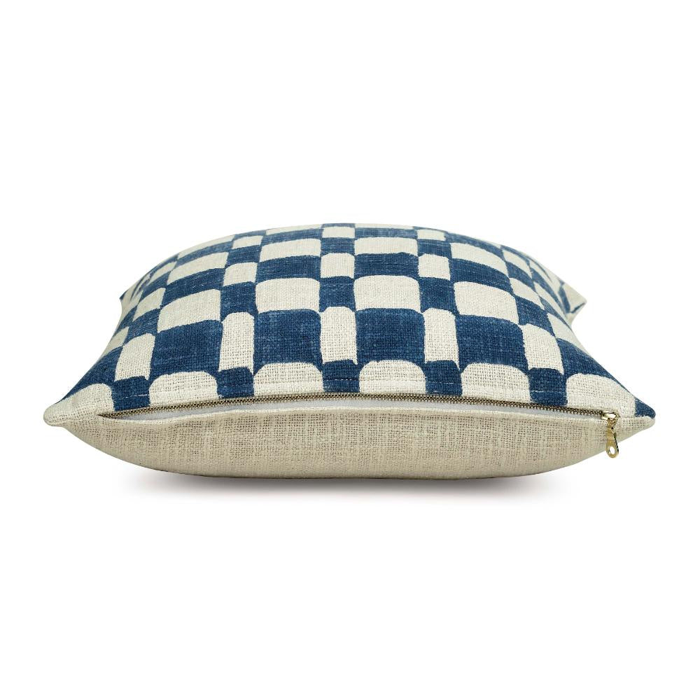 Checkered Block Printed Pillow Indigo