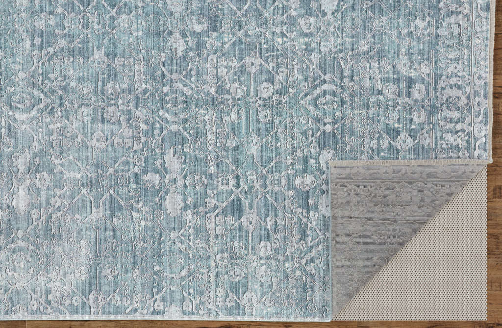 Cecily Transitional Distressed Blue Gray Silver Area Rug (2'3" x 8' / Pattern 2)