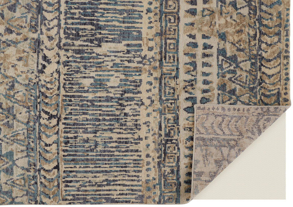 Palomar Transitional Geometric Tan Blue Area Rug (11'6" x 15')