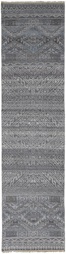 Payton Transitional Diamond Gray Ivory Blue Area Rug (2'6" x 8')