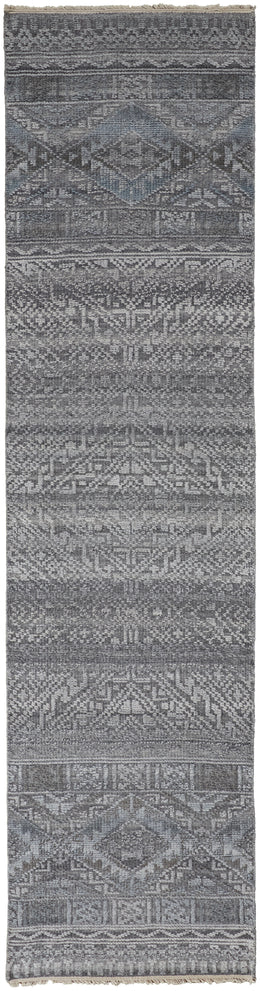 Payton Transitional Diamond Gray Ivory Blue Area Rug (8'6" x 11'6")