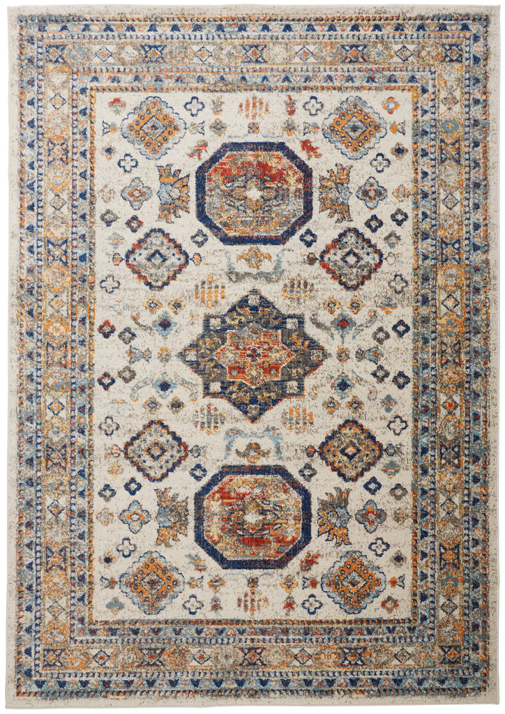 Bellini Transitional Medallion Ivory Orange Blue Area Rug (7'10" x 10'10")