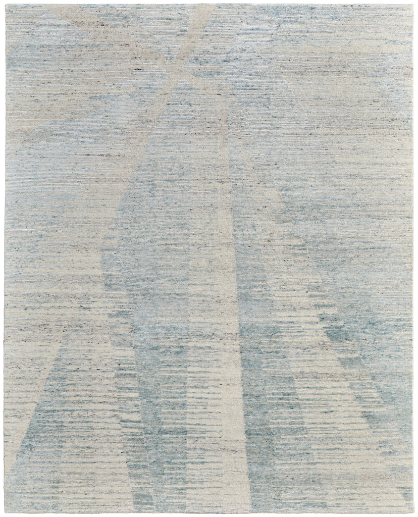 Brighton Modern Abstract Blue Ivory Silver Area Rug (5'6" x 8'6")