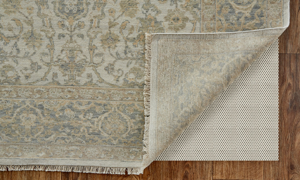 Zander Transitional Oriental Tan Ivory Blue Area Rug (7'9" x 9'9")