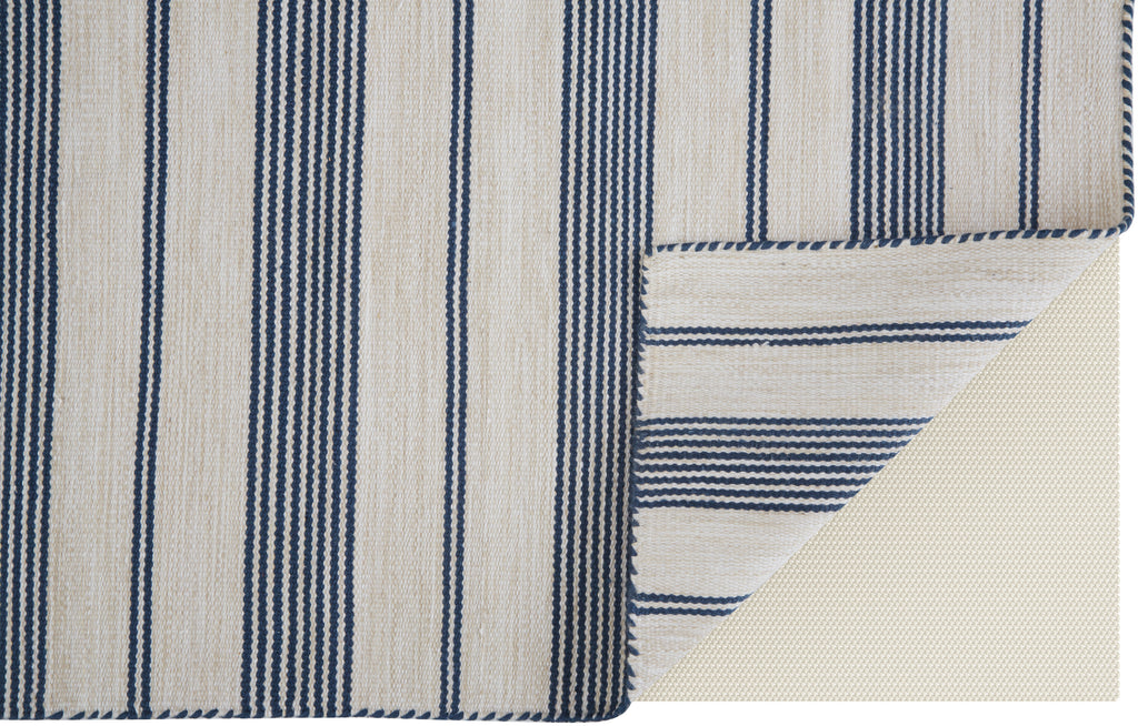 Duprine Transitional Stripes White Ivory Blue Area Rug (4' x 6')