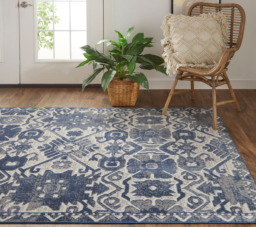 Foster Transitional Oriental Blue Brown Ivory Area Rug (1'8" x 2'10")