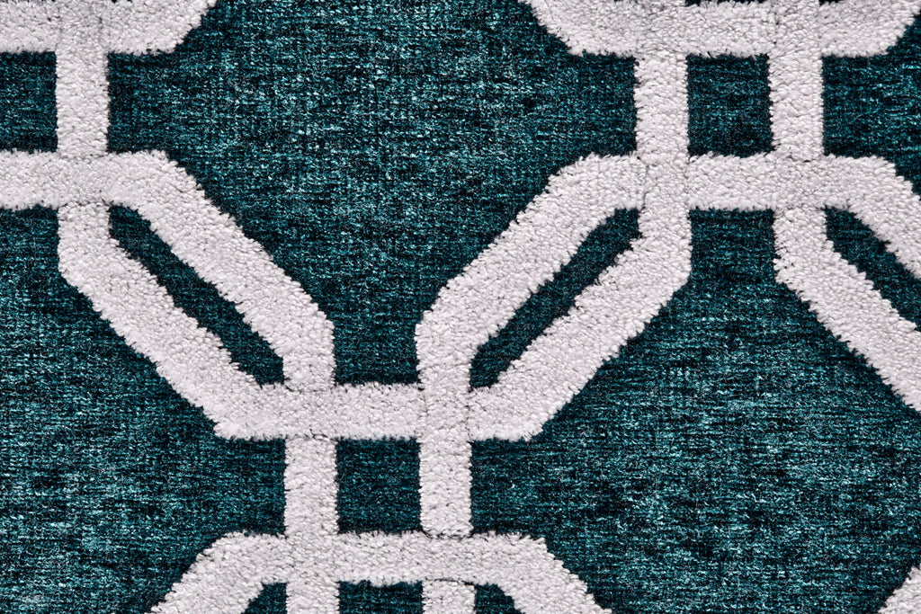 Saphir Mira Modern Trellis Lattice Blue Green White Area Rug (7'6" x 7'6")