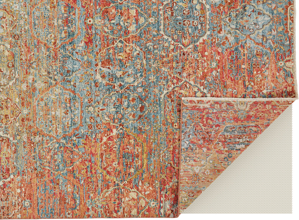 Siena Transitional Distressed Orange Blue Yellow Area Rug (2' x 3')