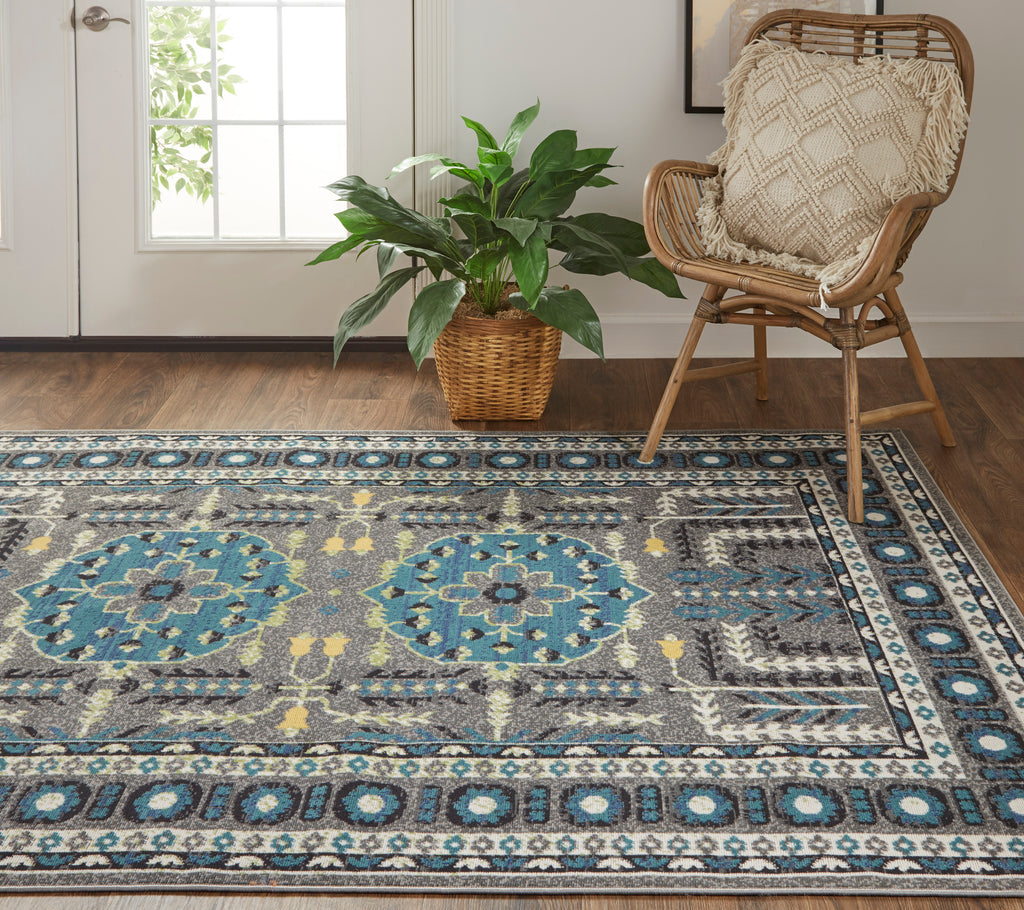 Foster Transitional Medallion Gray Blue Green Area Rug (10' x 13'2")