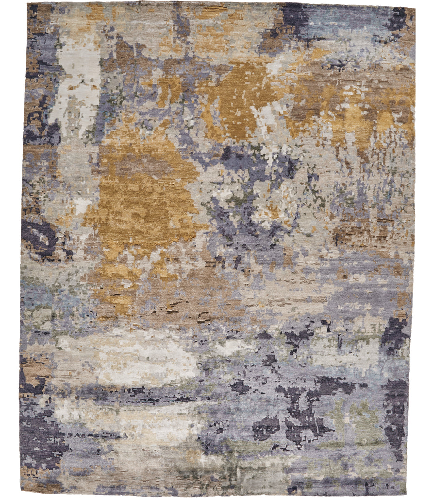 Adira Transitional Watercolor Blue Gold Ivory Area Rug (7'9" x 9'9")