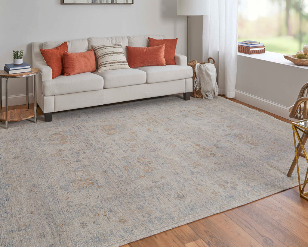 Wembley Transitional Distressed Ivory Blue Gray Area Rug (4' x 6')