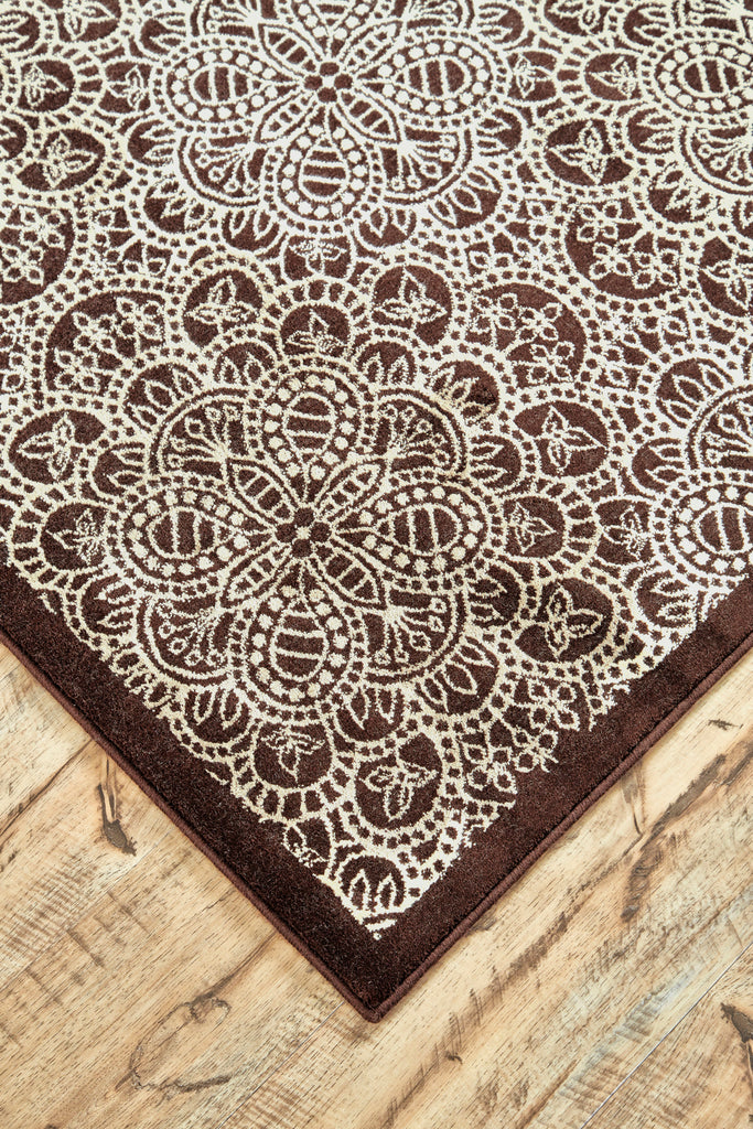 Azeri II Transitional Damask Brown Ivory Tan Area Rug (5' x 8')