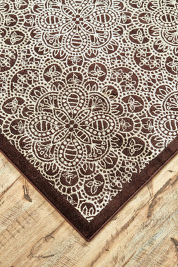 Azeri II Transitional Damask Brown Ivory Tan Area Rug (5' x 8')