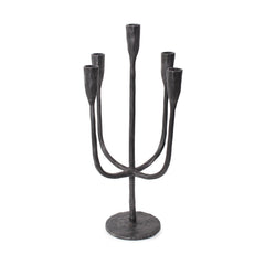 Asher Sculpted Cast Aluminum Five Arm Candle Holder- Ebony