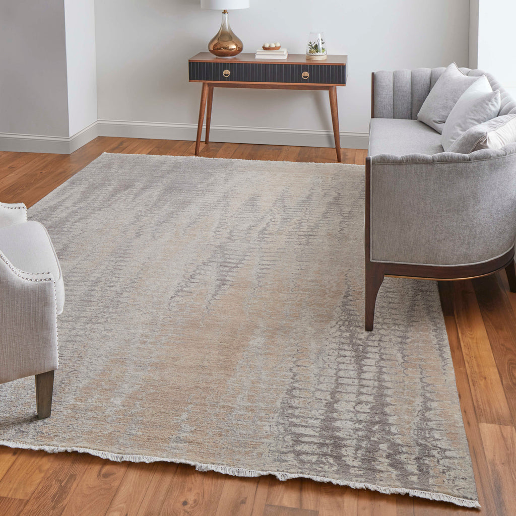 Riplee Modern Abstract Taupe Gray Orange Area Rug (11'6" x 15')