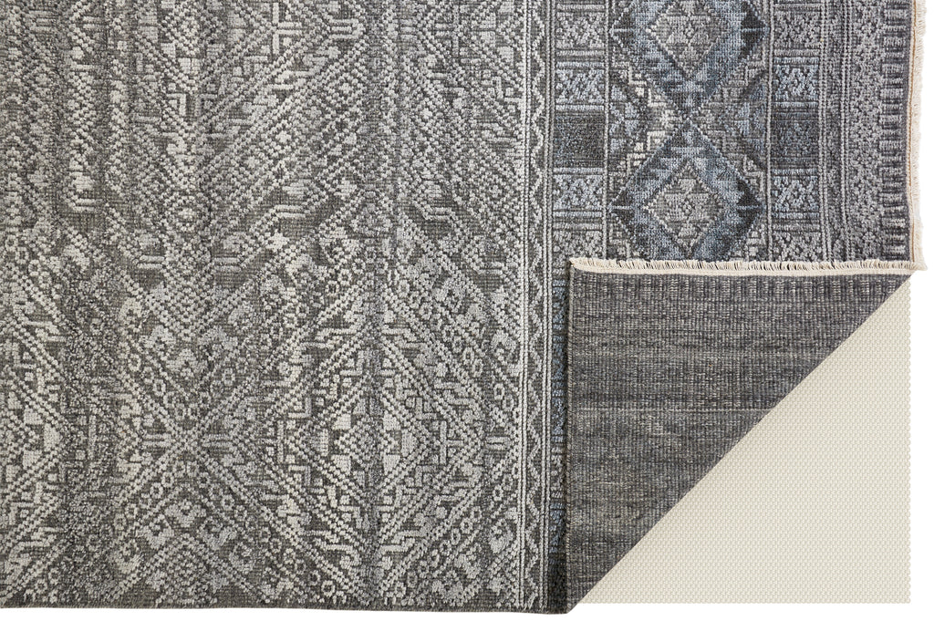 Payton Transitional Diamond Gray Ivory Blue Area Rug (2'6" x 8')