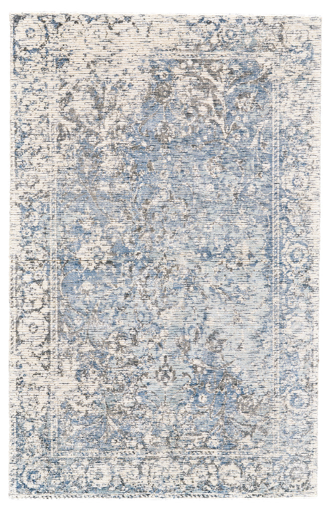 Reagan Transitional Bordered Blue Ivory Gray Area Rug (2' x 3')