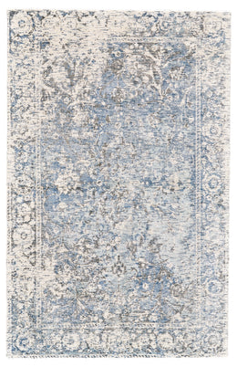 Reagan Transitional Bordered Blue Ivory Gray Area Rug (8' x 8')