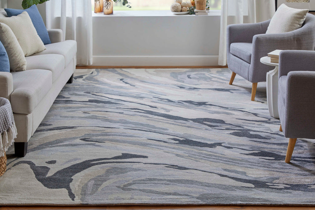 Dryden Transitional Abstract Blue Gray Taupe Area Rug (3'6" x 5'6")