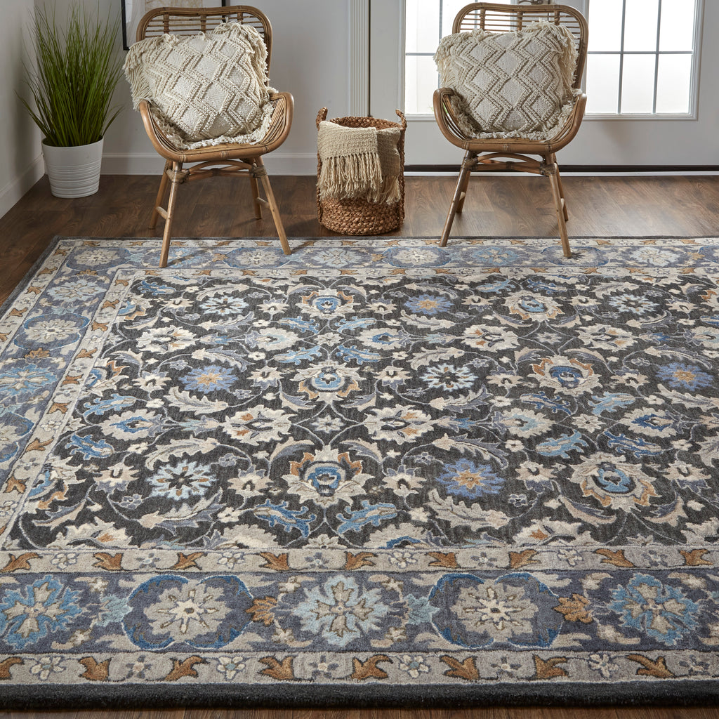 Rylan Transitional Oriental Taupe Blue Ivory Area Rug (10' x 14')