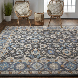 Rylan Transitional Oriental Taupe Blue Ivory Area Rug (9' x 12')