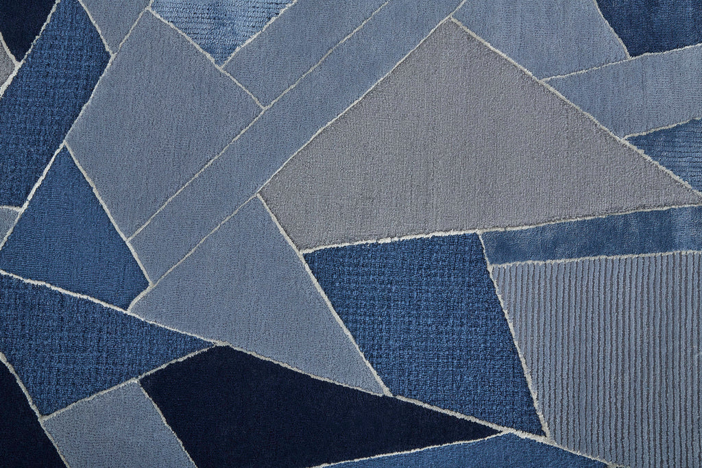 Nash Transitional Geometric Blue Silver Area Rug (8' x 10' / Pattern 2)