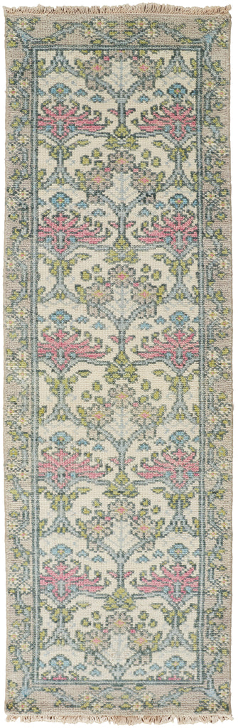 Beall Traditional Floral Botanical Ivory Pink Green Area Rug (2'6" x 8')