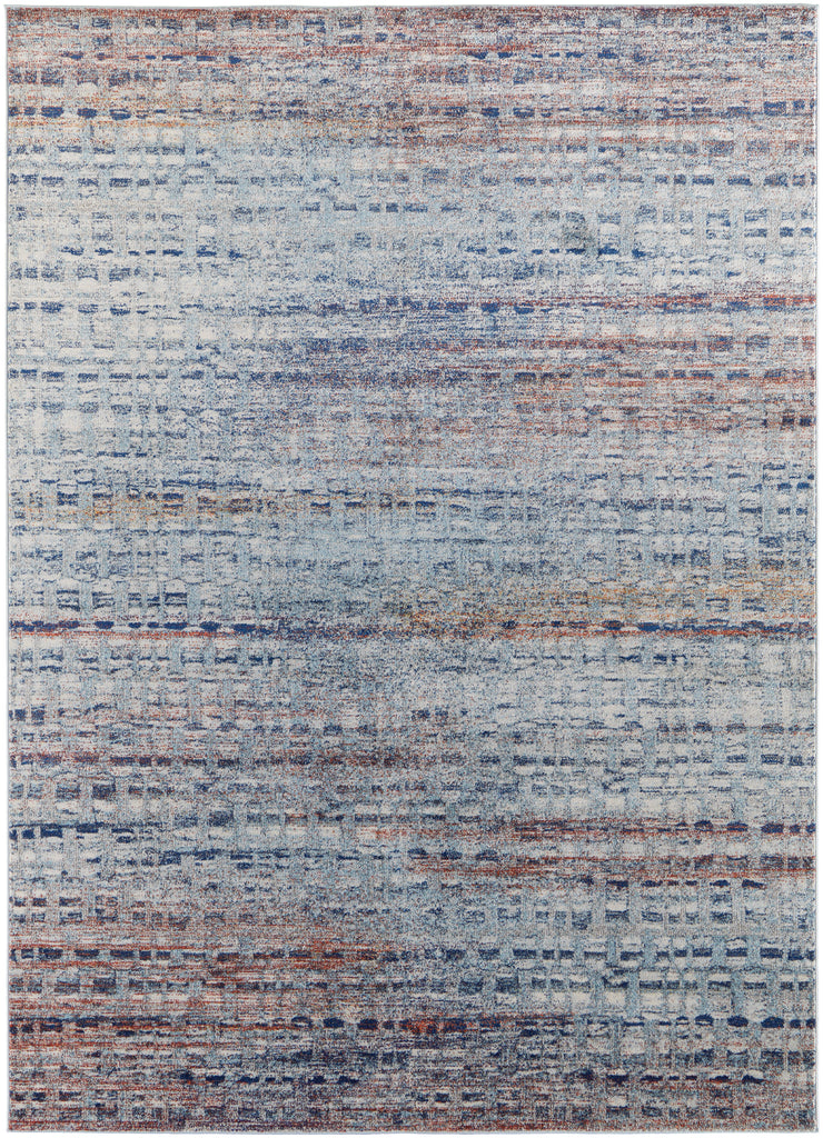 Edgemont Modern Abstract Blue Ivory Orange Area Rug (6'7" x 9'6")