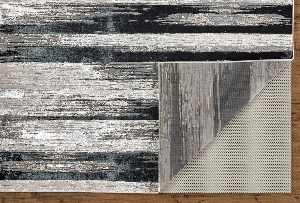 Micah Modern Abstract Black Silver Gray Area Rug (3'11" x 6')