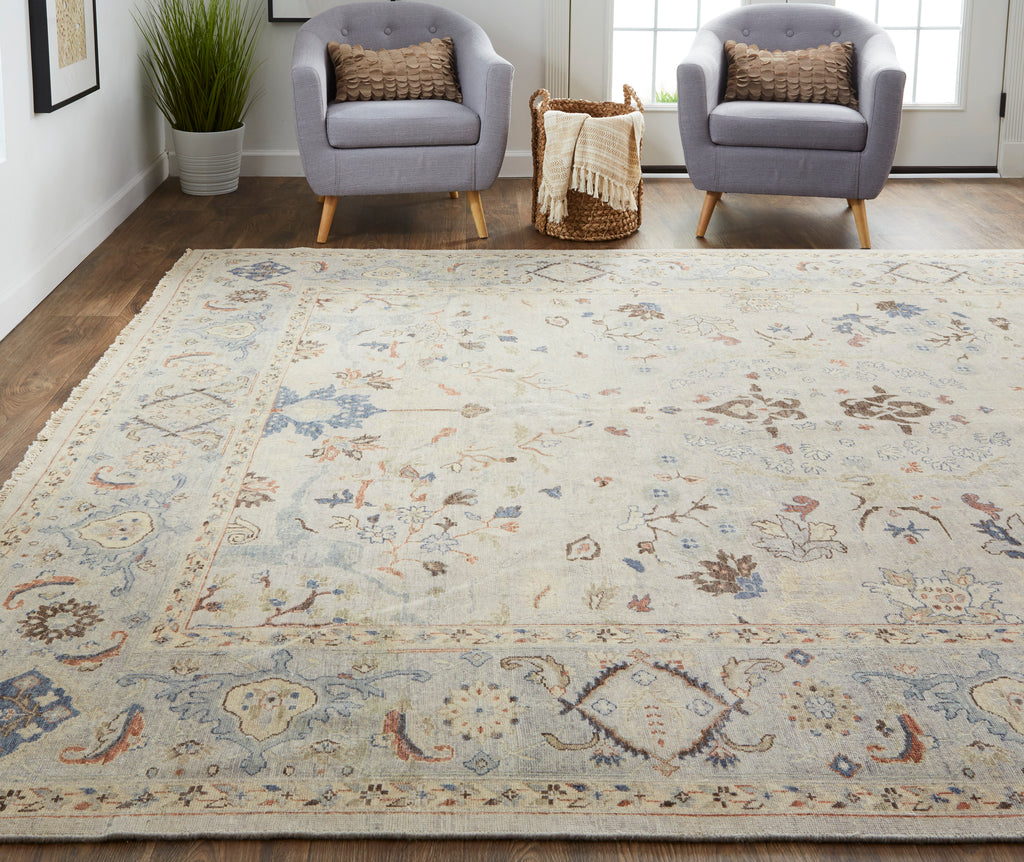 Marabel Traditional Oriental Gray Tan Blue Area Rug (8'6" x 11'6")