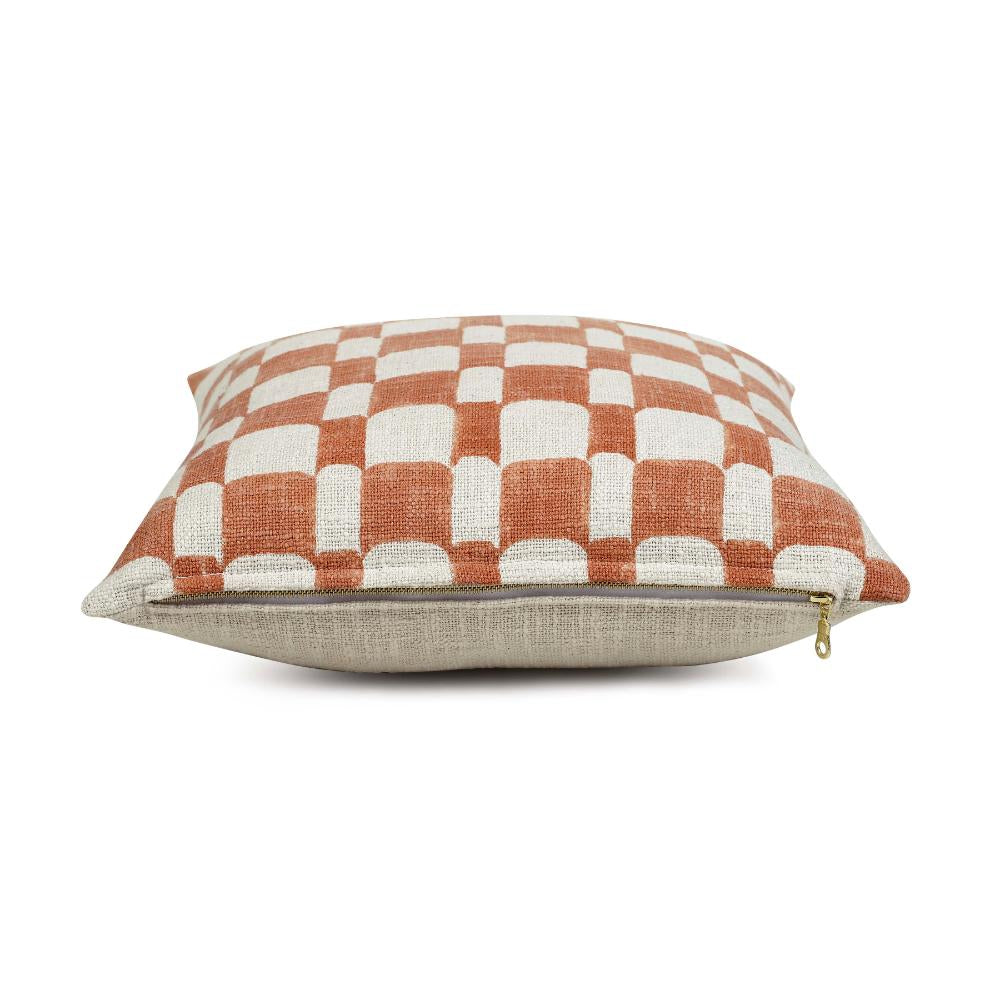 Checkered Block Printed Pillow Rust