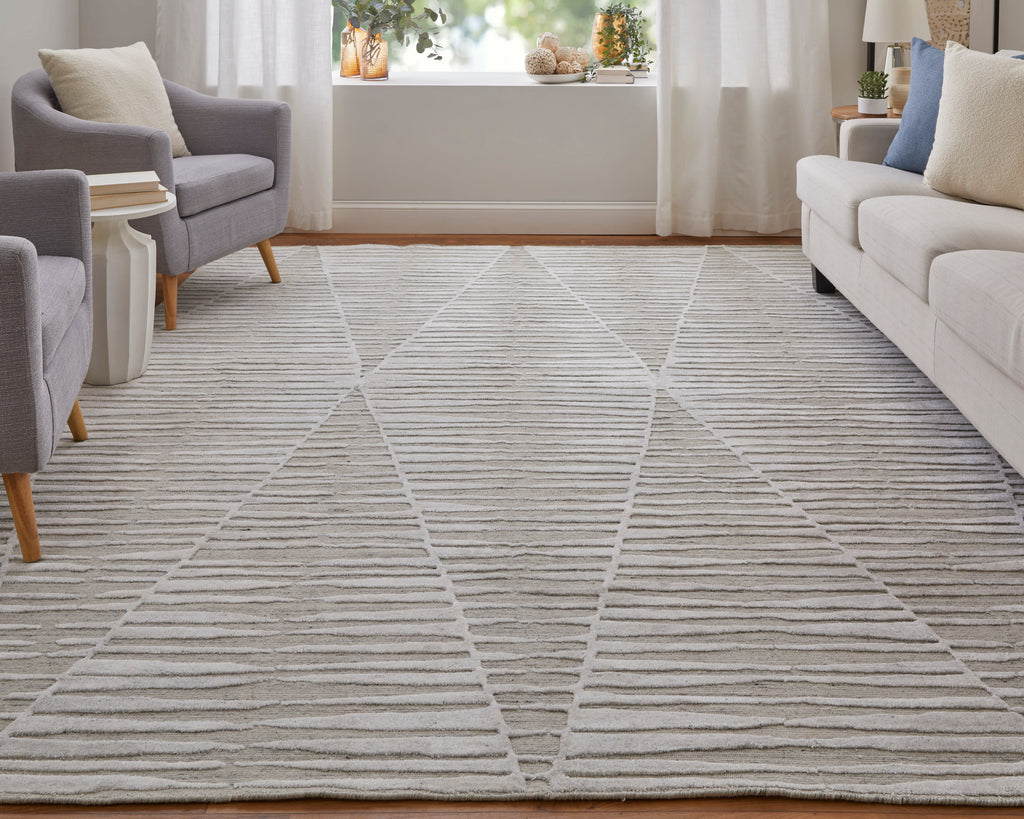 Elias Modern Geometric Ivory Tan Area Rug (5' x 8')