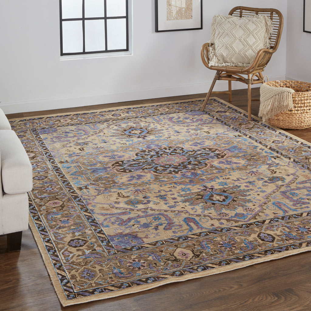 Lanister Traditional Oriental Purple Tan Taupe Area Rug (2' x 3')