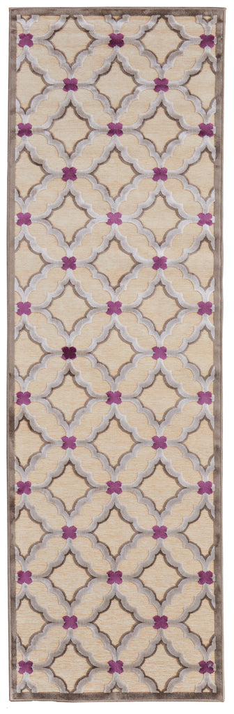 Saphir Rubus Modern Geometric Tan Brown Purple Area Rug (2'6" x 8')