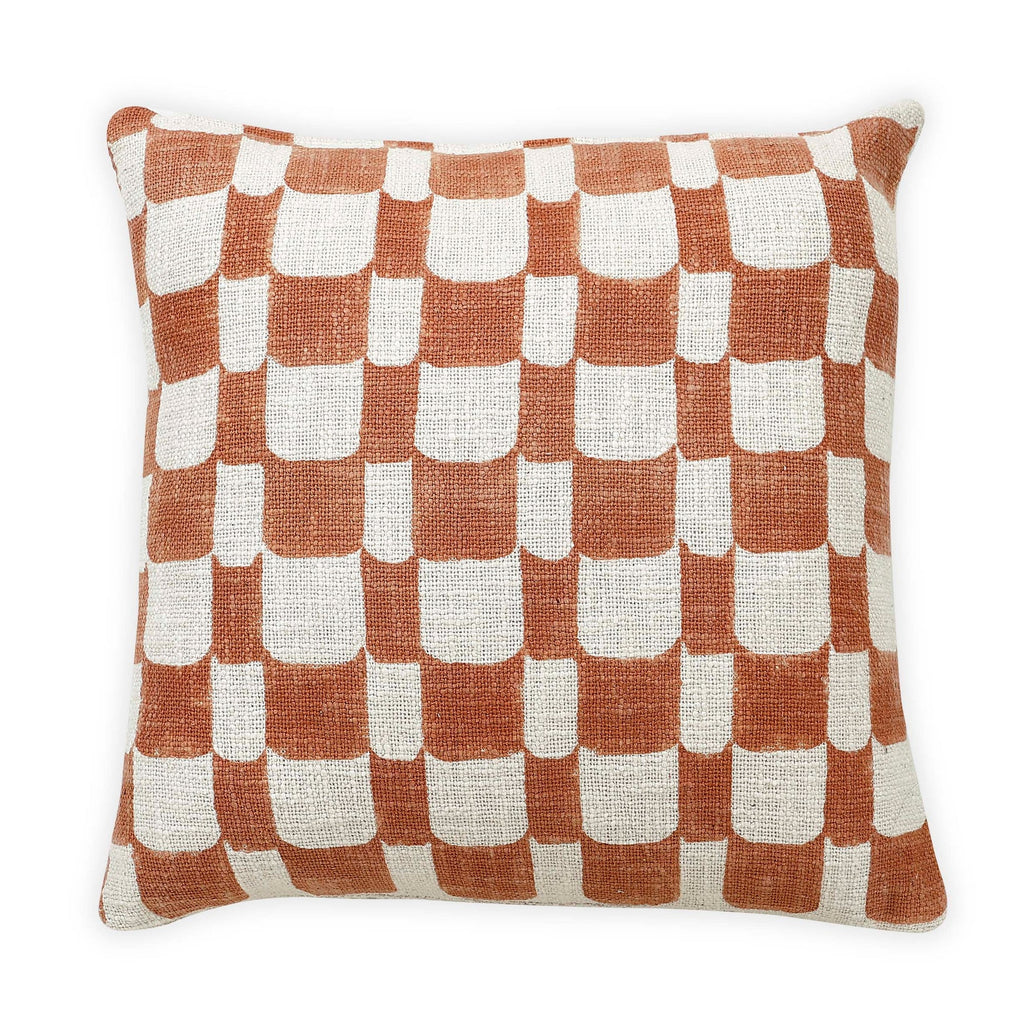 Checkered Block Printed Pillow Rust