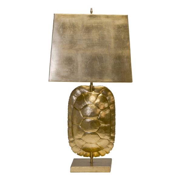 Gold Leaf Tortoise Shell Lamp With Rectangular Metal Shade