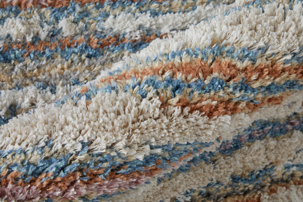 Mynka Transitional Stripes Ivory Blue Orange Area Rug (4' x 6')