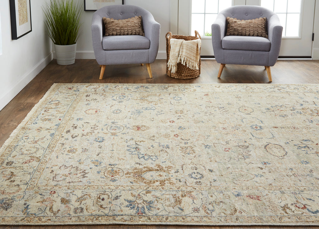 Marabel Traditional Floral Botanical Silver Gray Ivory Area Rug (7'9" x 9'9")