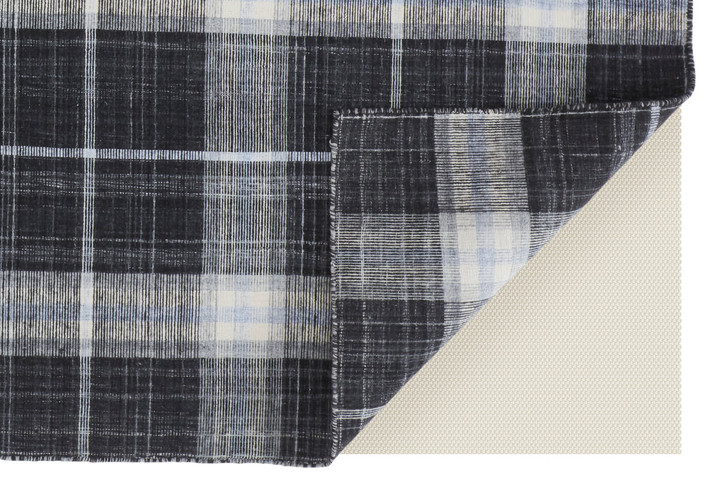 Jemma Transitional Plaid Black White Blue Area Rug (4' x 6')