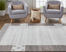 Legacy Transitional Bordered Gray Silver Black Area Rug (7'9" x 9'9")