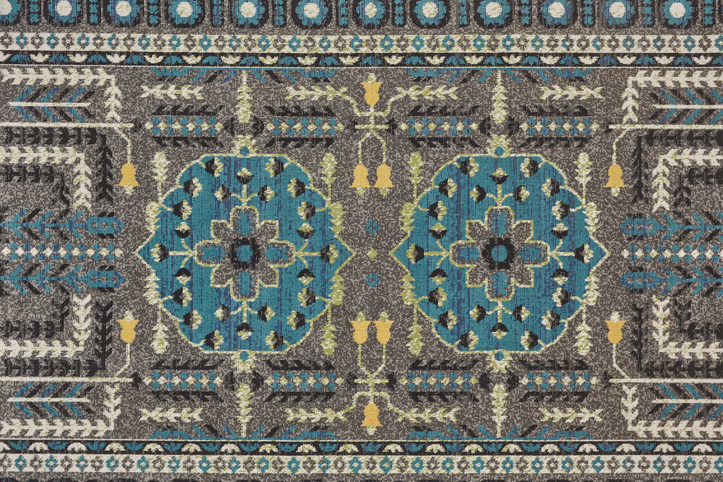 Foster Transitional Medallion Gray Blue Green Area Rug (10' x 13'2")