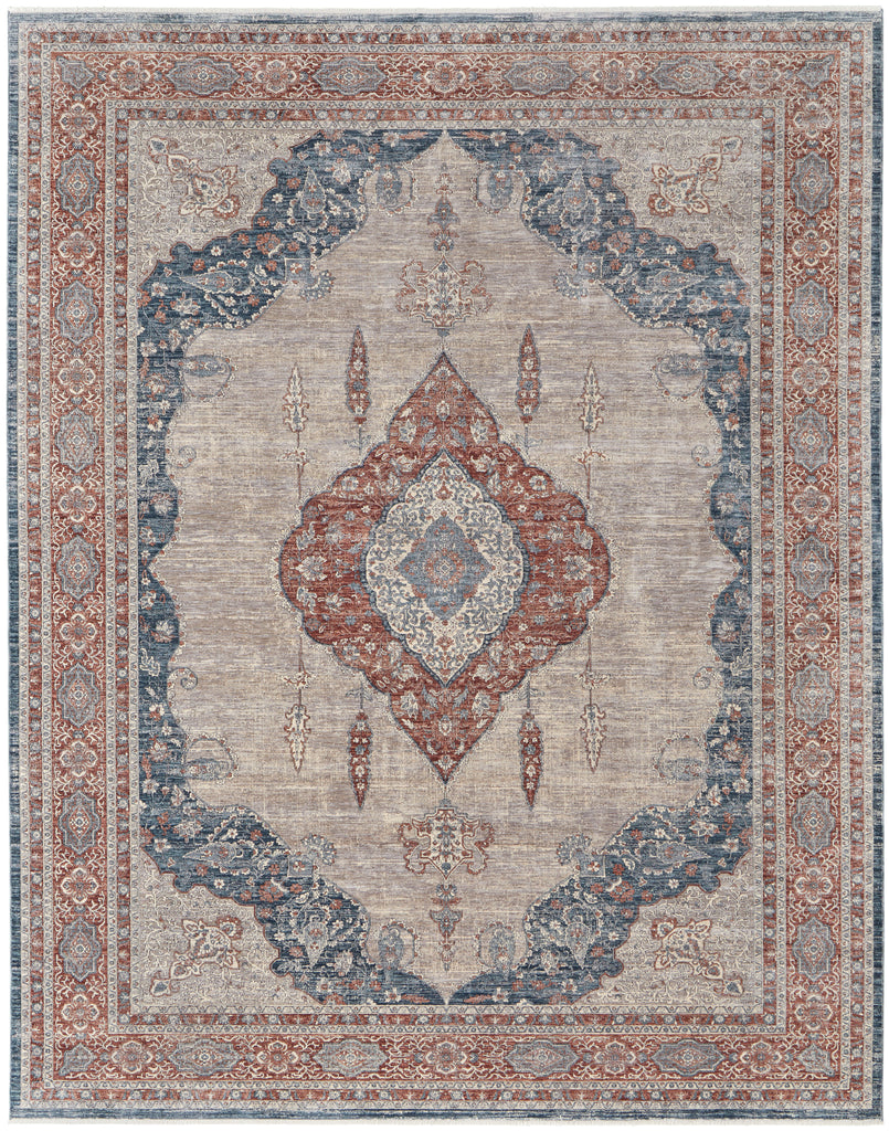 Marquette Transitional Medallion Gray Red Blue Area Rug (9'6" x 12'7")